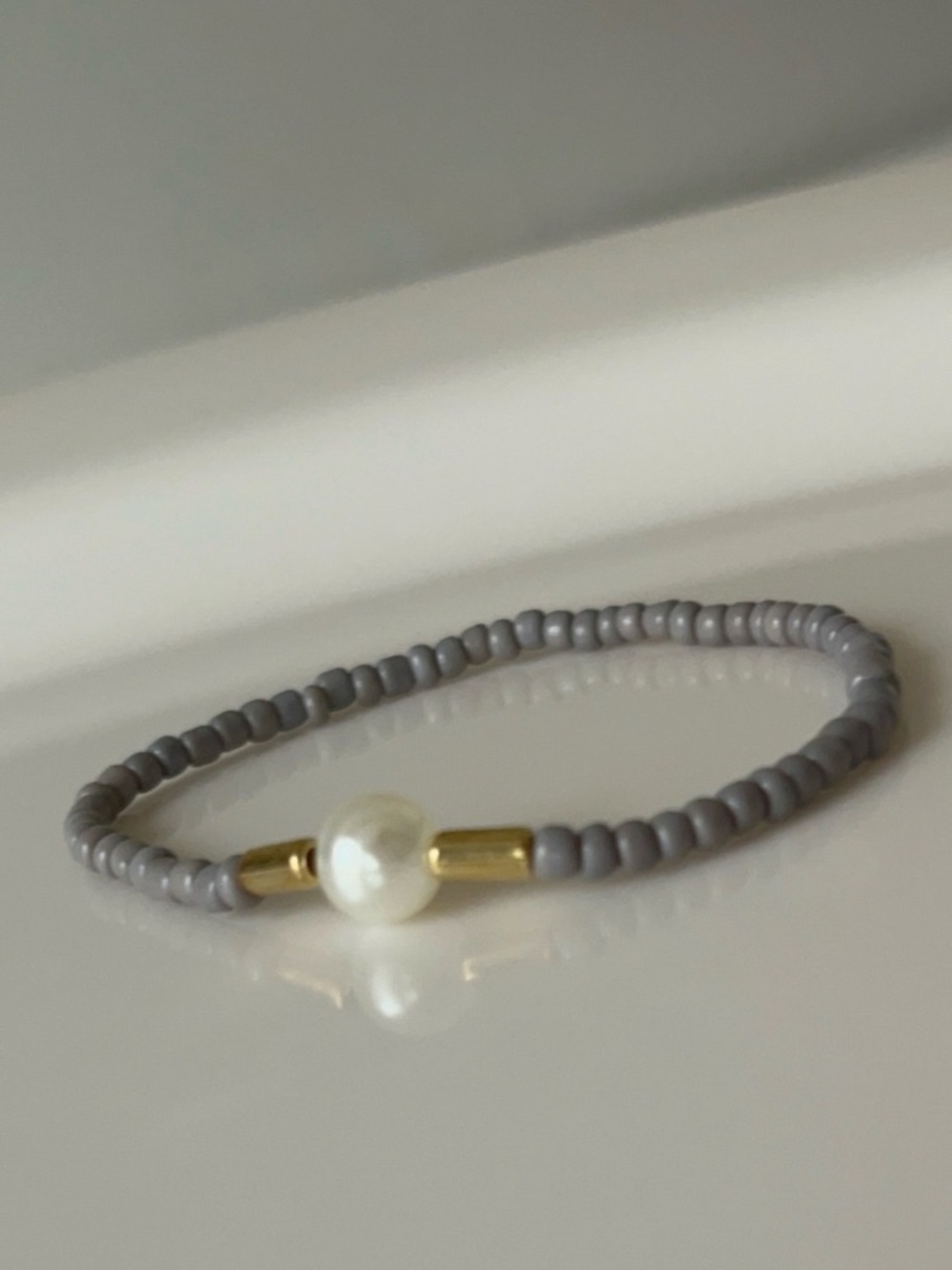 Gray Beaded Pearl Accent Stretch Bracelet - Women Jewelry